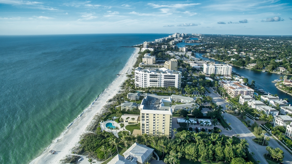 Aerial view of Naples, FL Beach